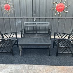 Wood Bench & 2 Wood Chairs & Middle Wood Table