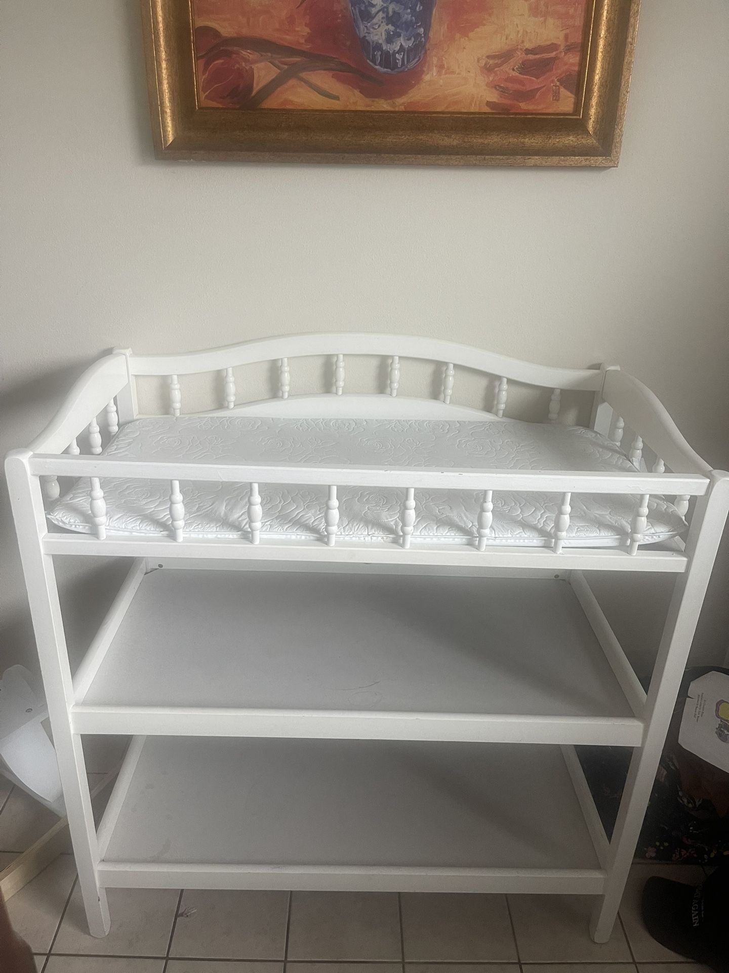 White Wood Changing Table And Rocking Horse
