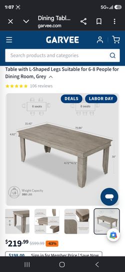 Garvee Farmhouse 71" Wood Rectangular Dining Table with L-Shaped Legs Suitable for 6-8 People for Dining Room, Grey
