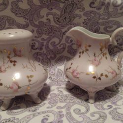 Hand painted Light Pink antique cream and sugar china