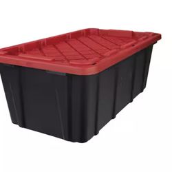 40 Gal. Tough Storage Tote in Black with Red Lid