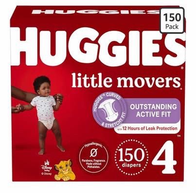Huggies Size 4 Diapers, Little Movers Baby Diapers, Size 4 (22-37 lbs), 150 Count