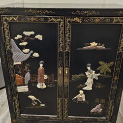 Black Lacquer Side Cabinets With Hard Stone 