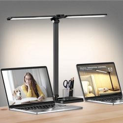 Dimmable LED Desk Lamp with USB Charging Port, 50 Lighting Modes Dual Swing Arm