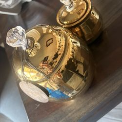 2 Gold Canisters With Crystal Lids 