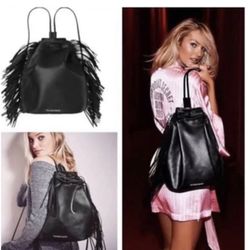 Victoria’s Secret black faux leather fringe abac pack NWT