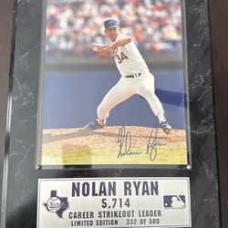 Nolan Ryan autographed plaque