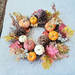 New - 22” Fall Pumpkin Wreath $30