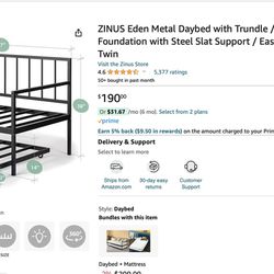 Zinus Eden Metal Daybed With Trundle - Make Offer