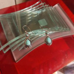 Filigree Sterling Silver &  Turquoise Teardrop Earrings -  