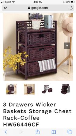3 drawers wicker baskets storage chest