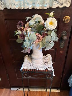 Ceramic Urn Vase with Faux Floral Arrangement