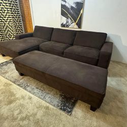 Brown 3-Seater Sectional Sofa with Ottoman Storage