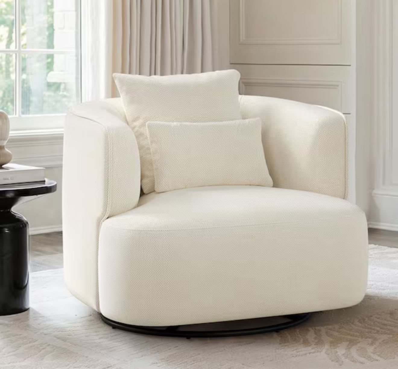 Darna Beige Fabric Upholstered Swivel Accent Chair with Curved Arm Chair Cozy Modern Swivel Living Room Chair