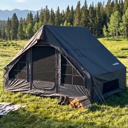 Inflatable Glamping Tent with Air Beam Structure, Spacious Camping Shelter with Waterproof Oxford Fabric, Mesh Windows and Complete Accessories
