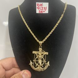 10K Solid Gold Rope Chain and Pendant 41.2Gr 24 Inches Long 