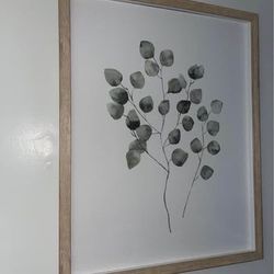 Framed botanical wall art faux wood frame