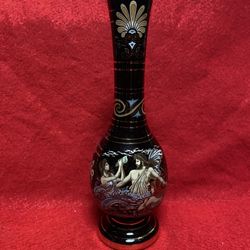 7 Inch 24k Black & Gold Handmade In Greece Imported From Greece Greek Ceramic Vase   
