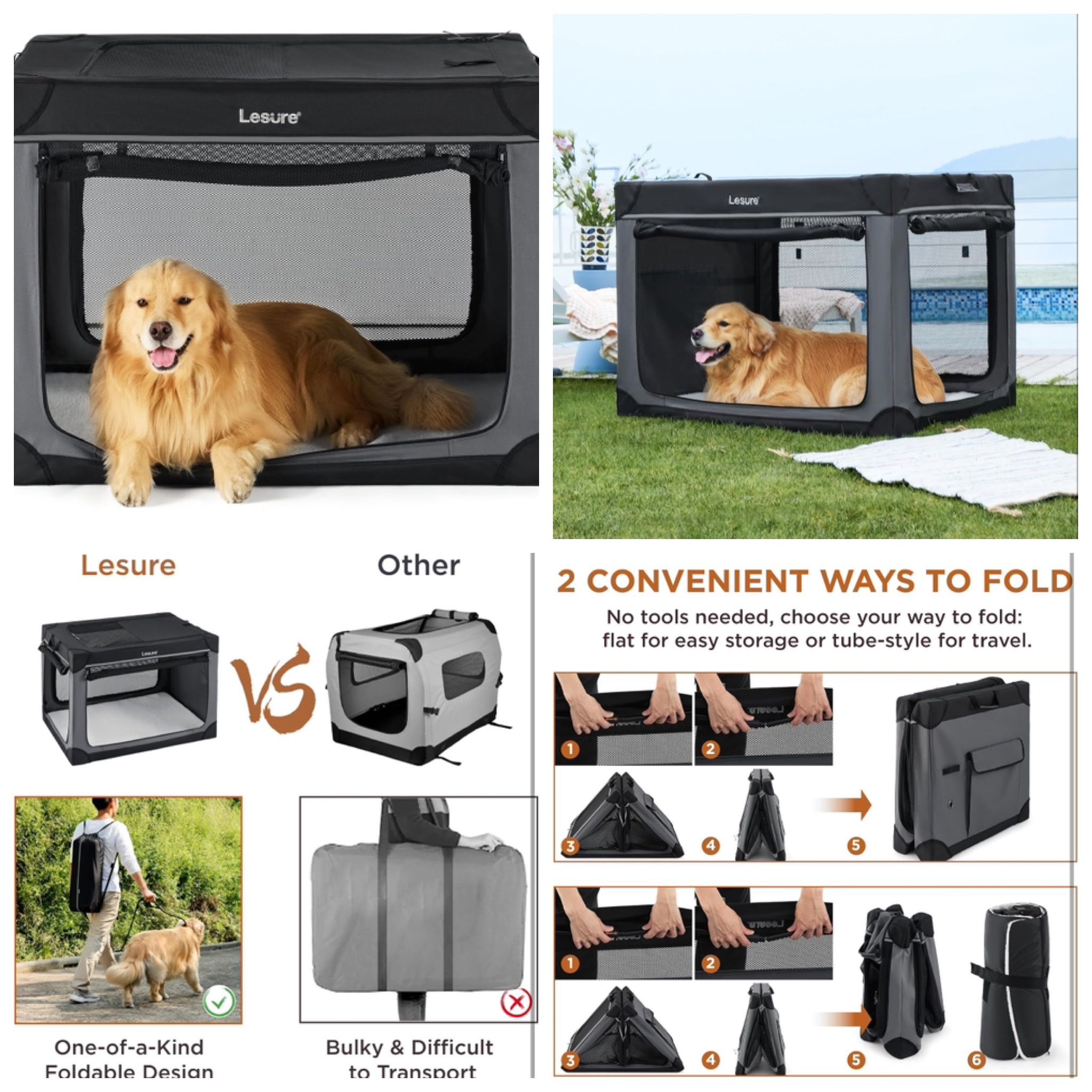 Soft Collapsible Dog Crate 42 Inch Portable Travel Crate for Extra