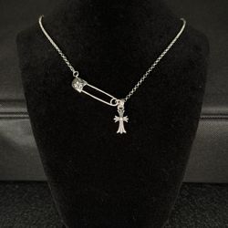 Chrome Hearts Mini Cross Safety Pin Necklace 