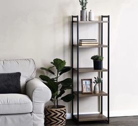 5 Tier Storage Tower Metal, Grey Shelf – Black Frame, Ashwood
