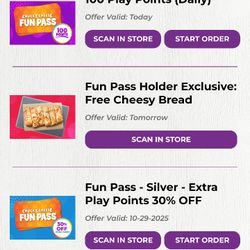 Selling Day Use For Fun Pass (100 Credit) for Chuck E Cheese AVAILABLE 