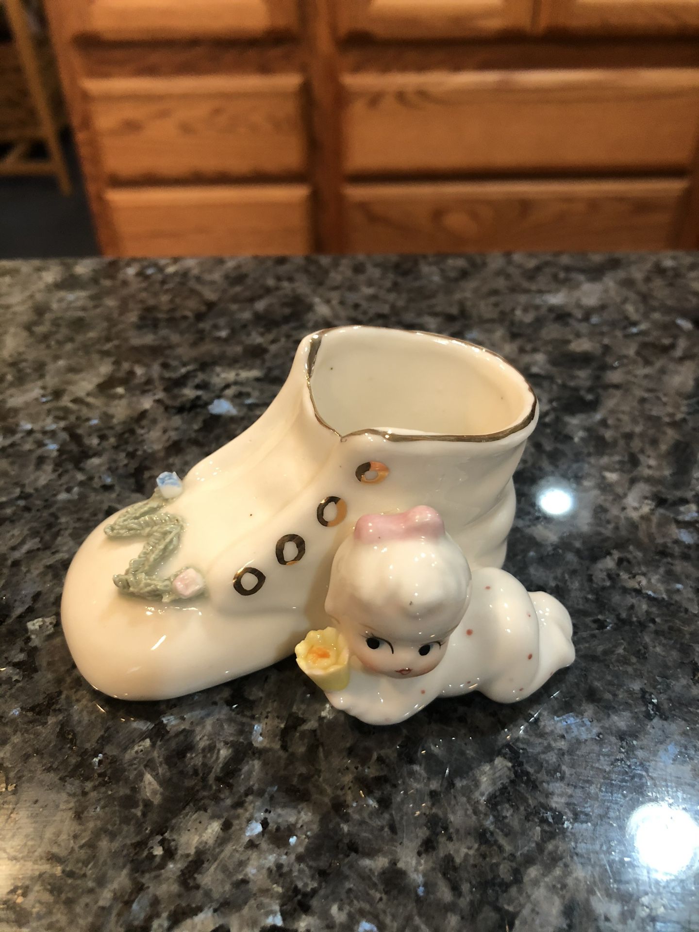 Vintage Bone China Boot With  A Baby Gold trim.  Size 3 1/2 inches Wide. Preowned 