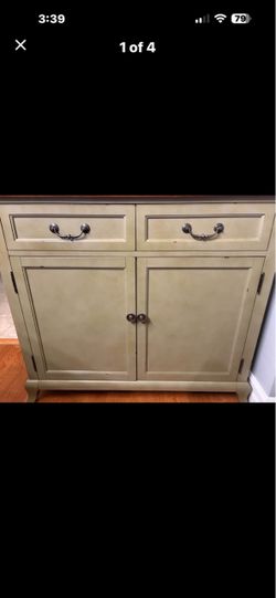 Cream Wood Cabinet with Two Drawers