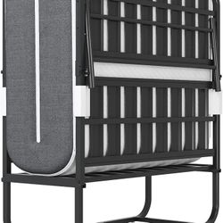 38" Folding Bed with Mattress,4.7" Memory Foam Mattress, Heavy Duty Metal Portable Bed for Adults, Roll Away Beds with Dust Cover Wide Frame Foldable 