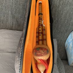 Flute From Gourd Decorative With Case 