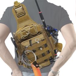 Aertiavty Compact Fishing Tackle Bag, Fishing Bag with Tackle Box and Rod Holder Outdoor Sport Fishing Backpack