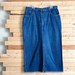 Great Northwest Med Wash 100% Cotton Split Front and Back details Long Denim Jean Skirt Plus Size 16