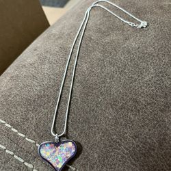22” Sterling Silver Necklace With Beautiful Stainless Steel Mermaid Flake Heart - 1 1/4” Wide 