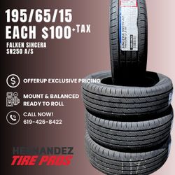 NEW 195/65R15 Falken Sincera SN250 A/S Tire - 75K Mile Warranty