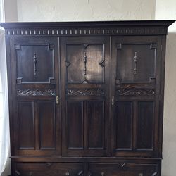 Antique 1860s Vintage English Jacobean Revival Armoire / Wardrobe