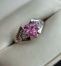 Jewelry 10k solid white gold rose quartz CZ stones 1.00CTW ring sz 7.00