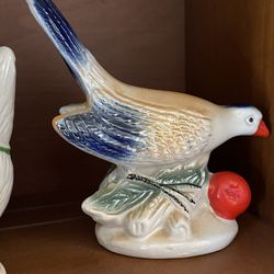 VINTAGE Luster ware  blue bird with fruit  porcelain iridescent lusterware brazil