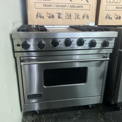 Viking 36”Wide Dual Fuel Range Stove Stainless Steel With Griddle 