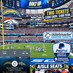 2 NFL Tickets – Broncos vs Chargers at SoFi Stadium