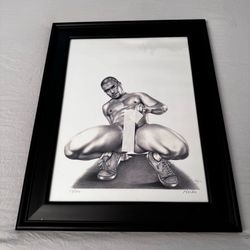 Hector Silva Homo Erotic Pencil Drawing of Model Cisco Framed and Numbered 13 of 300