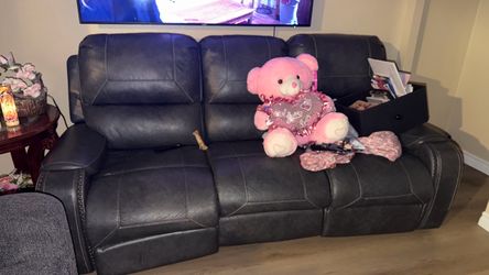 Dark Gray Leather Recliner Sofa