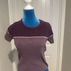 Women’s Small Ribbed Knit Tee – Plum/Purple Colorblock w/ Contrast Stitching (Short Sleeve)