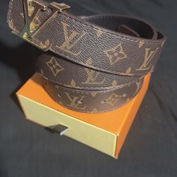 Brown And Gold Louis Vuitton Belt, Size 36