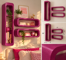 Set of 3 Magenta Pink Wall Shelves