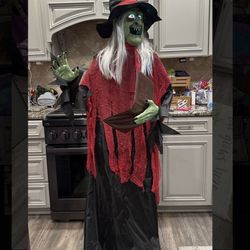 Lifesize 6 Foot Tall Animated LED Spell-Casting Witch Halloween Animatronic - (Can Remove Stickers From Her Eyes) - GREAT CONDITION - In Box