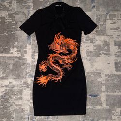 Black Dragon Print Bodycon Mini Dress - Size M