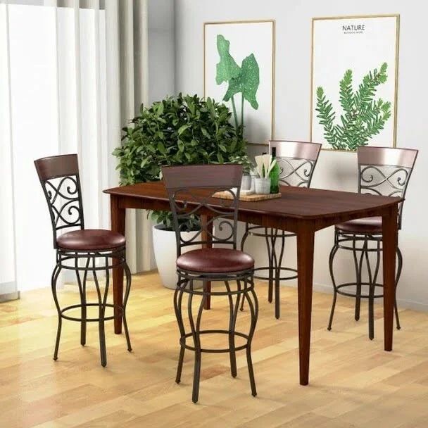 360 Degree Swivel Bar Stools Set of 2 with Leather Padded Seat