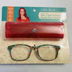 Pioneer Woman Turquoise  Floral Blue Light Screen Protection Glasses with Case