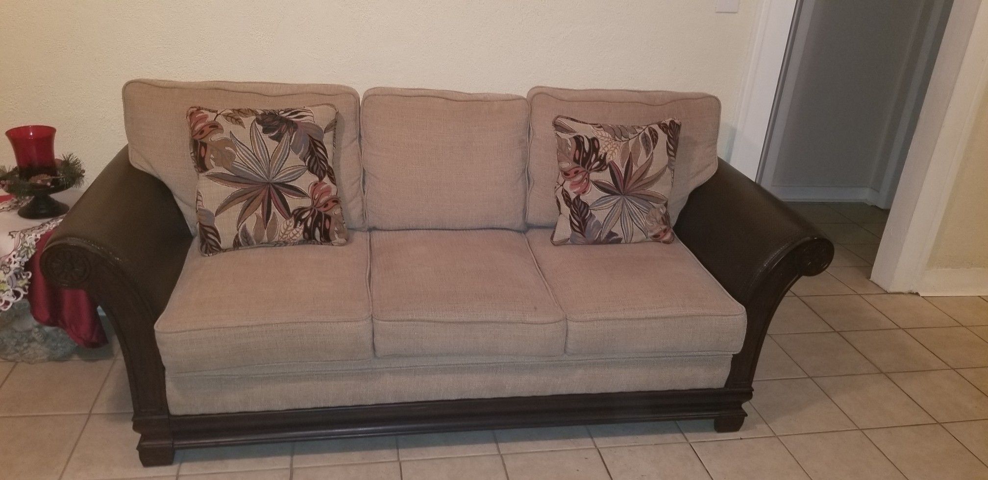 Like new couches is lest then year old ..no pets no kids super clean jest got me a bigger one..don't need them anymore!