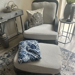 Wicker Rocker Swivel Chair With Ottoman